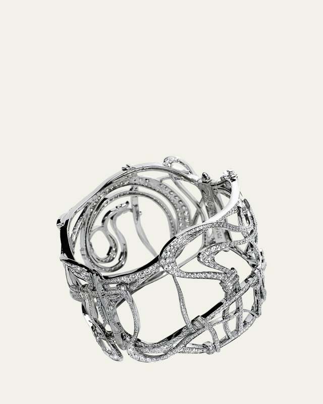 18K White Gold Art Nouveau Pave Diamond Cuff Bracelet